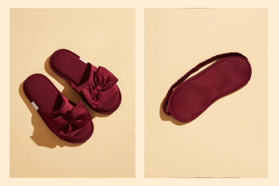 pantufa e máscara de dormir